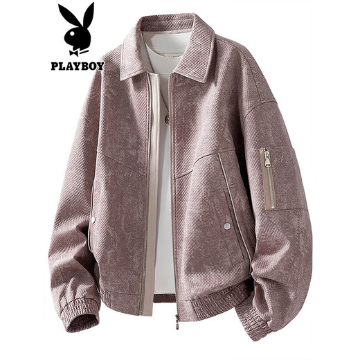 Playboy (PLAYBOY) spring new men's zipper work jacket American structure handsome loose jacket dark blue M recommended 100-120Jin Jin equals 0.5 kg