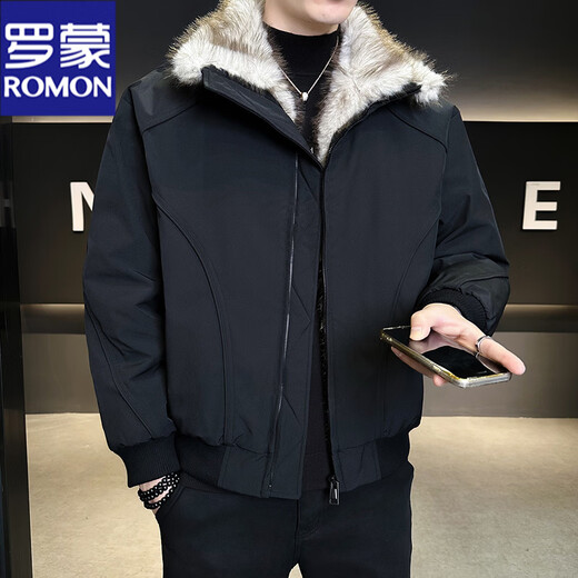 ROMON 90 White Duck Down Mountain Eagle Big Fur Collar Down Jacket Men's Thickened Warm American Couple Loose Party Jacket Men's Apricot M