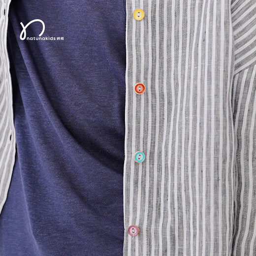 Naju Naju детская льняная рубашка свободная в полоску с открытыми плечами серая в полоску готовый ассортимент 140 см