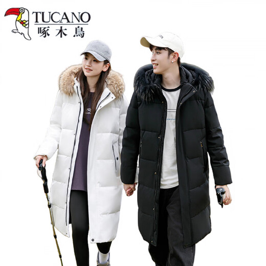 Woodpecker (TUCANO) Extreme Cold Down Jacket for Men and Women Same Style Long Over Knee Thickened 2026 Winter Warm Real Fur Collar Couple Couple Y208 Black Real Fur Collar S 80-100Jin Jin is equal to 0.5 kg