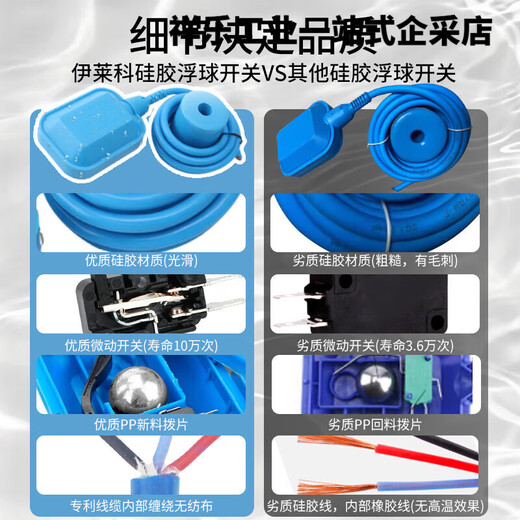 Ilaike high temperature resistant float switch water level controller silicone corrosion resistant water tower automatic water pumping corrosion resistant high temperature resistant silicone line EM15-2 (3 meters)