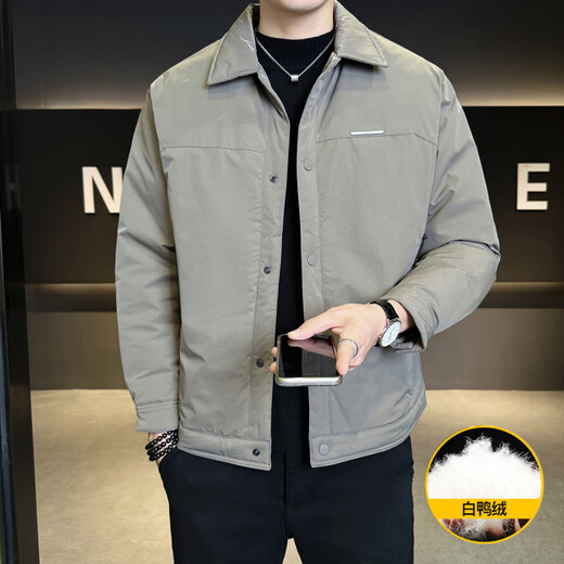 KBXNG Jinba new winter shirt-style down jacket for men, thin, trendy and handsome lapel jacket, warm and thickened jacket, black XL