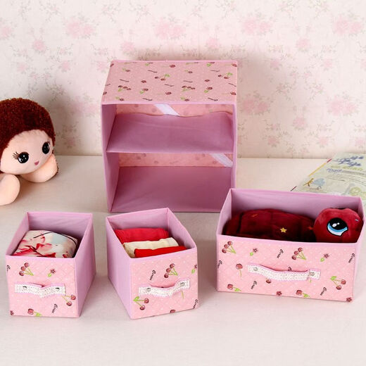 Fantasy two-layer three-draw underwear storage box drawer-type fabric home bra storage box foldable storage box waterproof lace cherry 30x22x30cm