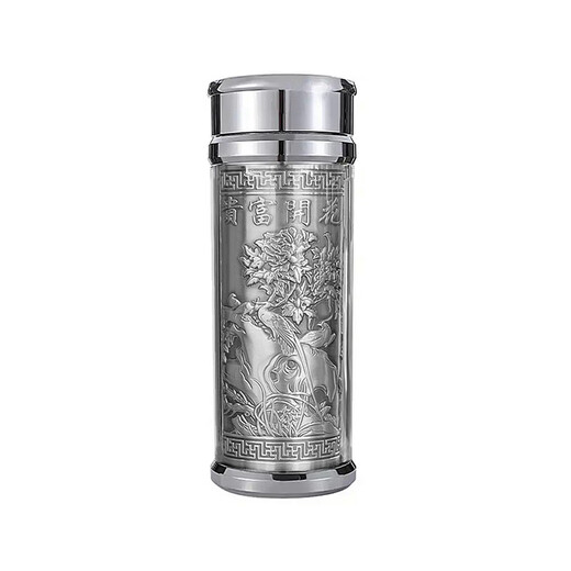 Lao Fengxiang's pure silver embossed Baifu Bamboo, a message of peace and prosperity, instant success, a great journey, a birthday gift for leaders and dad, pure silver embossed Baifu H Cup, about 50g