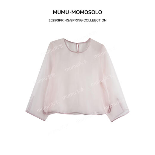 MOMOSOLO*Light Smoke*Luxury Shirt Women's Round Neck Slightly Transparent New Chinese Top Lightweight Sunscreen YM3009 Pink S (Recommended 80-100Jin Jin equals 0.5kg)