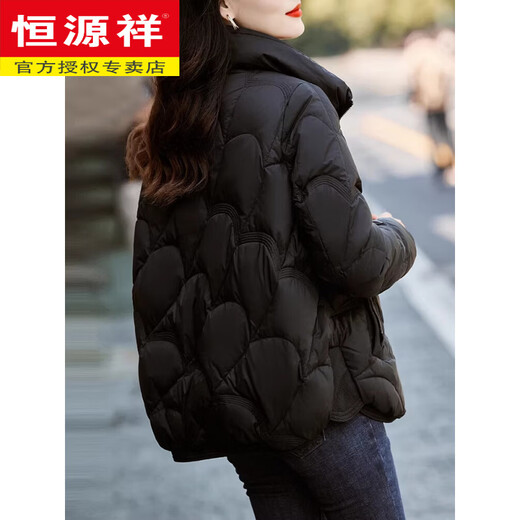 Hengyuanxiang black down jacket women's short 2026 winter new style small fashion thin white duck down fashion thickened jacket beige new national standard 90 white duck down S