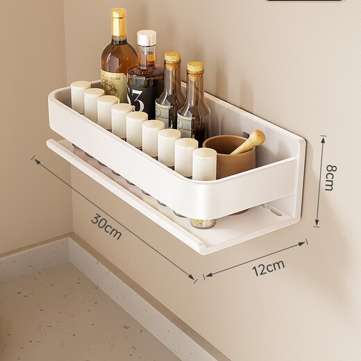 Ermo kitchen rack condiment jar storage shelf wall punch-free wall-mounted household multi-functional condiment rack white 30 2023 upgrade and widen 12CM