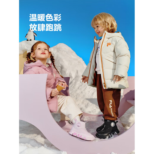 FILA Official Flagship Children's Shoes Cotton Boots 2025 Winter Men's and Women's Children's Cotton Shoes Black-PBK 25 Size 25_Inner Length 15.5cm