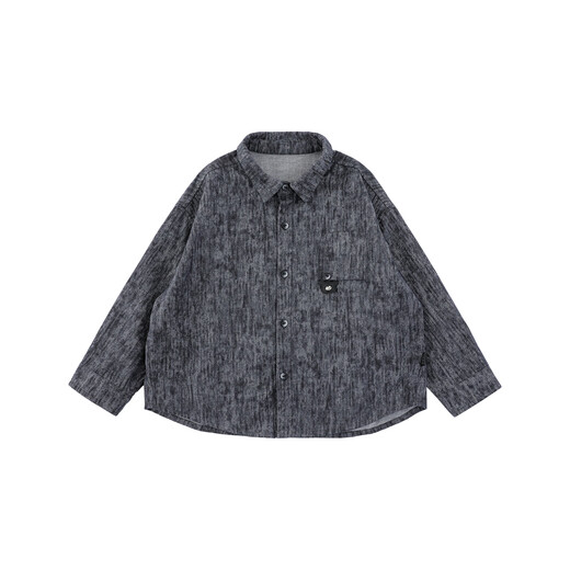 Young boy's bear doll lapel shirt, spring childlike, cute, skin-friendly, breathable, fashionable and versatile casual top, dark gray 100 cm