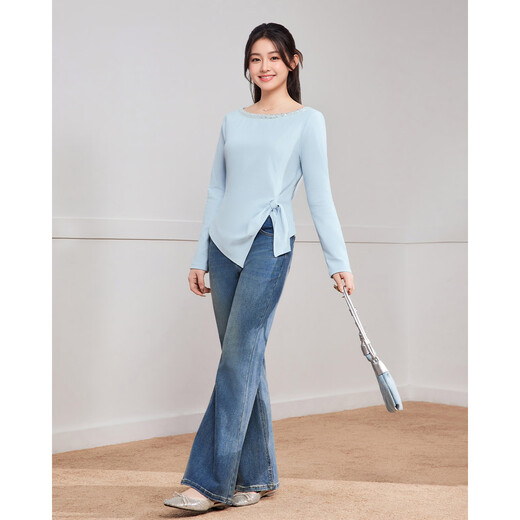 IEF/Aiyifu Slightly Fat Plus Size Women's Clothing 2026 Spring New Korean Commuting Style Design Top Blue M