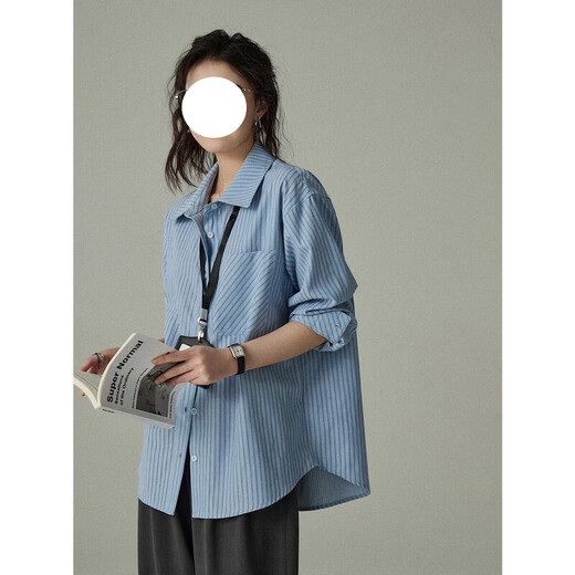 Fei Yao blue striped shirt women's spring and autumn temperament professional commuting early spring layered long-sleeved loose versatile casual shirt blue striped shirt M