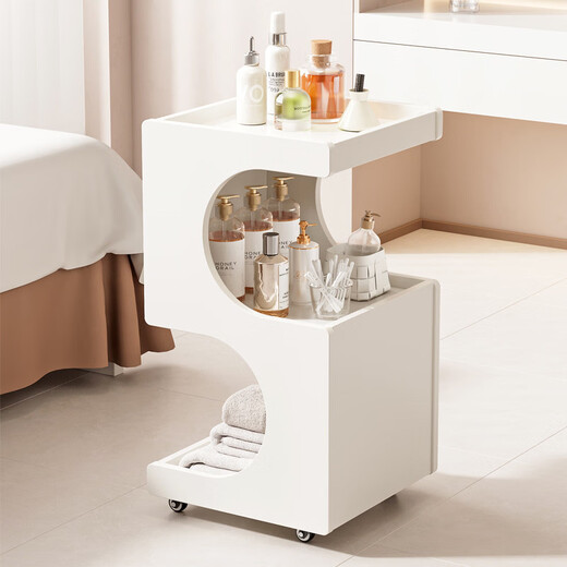 Special trolley for Yong Huan Beauty Salon, wooden movable care instrument storage rack, cosmetic hand push advanced tool cart, warm white 46x40x86CM, official standard configuration