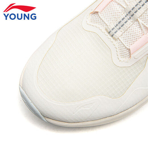 Li Ning (LI-NING) children's shoes spring new Zhinaku 3 running shoes for men and women, wear-resistant, non-slip, round toe, youth reflective low top, champagne white/fluorescent star purple/fluorescent light pink-2 35