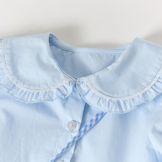 DEESHA official children's clothing for girls spring and autumn new style girls baby and toddler princess style shirt cotton long-sleeved dress powder blue 130