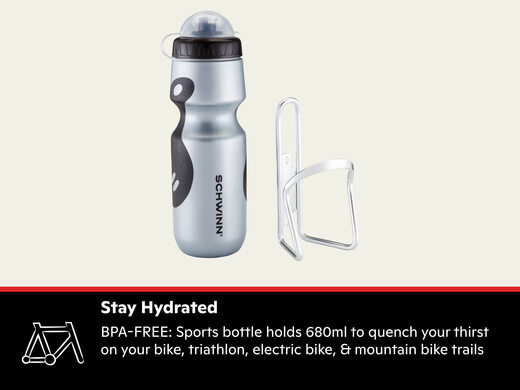 SCHWINN bicycle water bottle set, 680ml large capacity, anti-slip grip, lightweight alloy bracket, cycling water cup, original