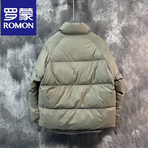 ROMON искусственный двухсекционный пуховик мужской зимний 2025 новый белый утиный пух воротник рубашки корейский стиль куртка-стойка хаки зеленый 4XL 170-190Jin Jin равен 0,5 кг