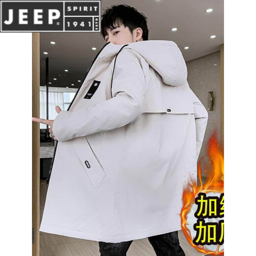 JEEP SPIRIT Jacket Men's Autumn and Winter Men's Windbreaker Mid-length Plus Velvet Thickened Casual Korean Style Versatile Men's Cotton Coat Thick and Thick Optional Plus Velvet Thickened Model S3-8029 Black M 80-105Jin Jin is equal to 0.5 kg