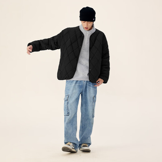 MINISO black bread jacket for boys in winter, thin and warm rhombus cotton jacket for teenagers, trendy outdoor leisure sports cotton jacket, gray blue (solid color) M /170 (Priority for collection and purchase)