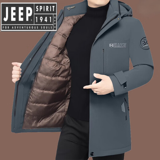 JEEP SPIRIT吉普精神男士羽绒服石墨烯冬季款加厚保暖绒中长款男中年派克服 黑色 M 170(105-120斤)