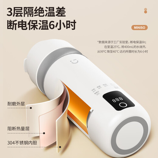 MINISO Electric Hot Water Cup Portable Water Boiling Cup 450ml Insulated Cup Portable Kettle Small Electric Kettle Travel Tea Making Baby Going Out Brewing Milk Thermostatic Cup