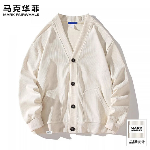 MARK FAIRWHALE American Retro Casual V-Neck Sweater Men's 2026 Spring New Loose Comfort Fashion Trendy Brand Versatile Top White Official Authentic M Recommendation 110-125 Jin Jin equals 0.5 kg
