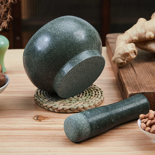 Sanqihu natural bluestone mortar household garlic masher, kitchen garlic masher, garlic masher, medicine jar, garlic peeler, food grinder, extra large diameter 30CM, does not come with anti-splash lid