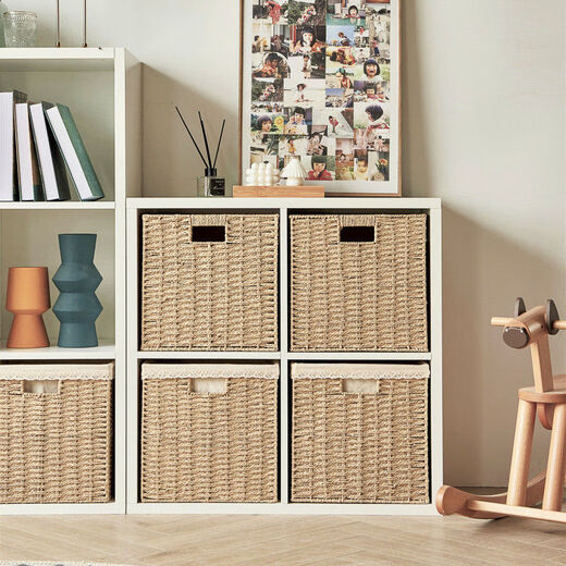 Fantasy bookcase woven storage basket drawer-type bookshelf open grid storage box cabinet storage box imitation square camel basket + beige lining length x width x height 26x23x26