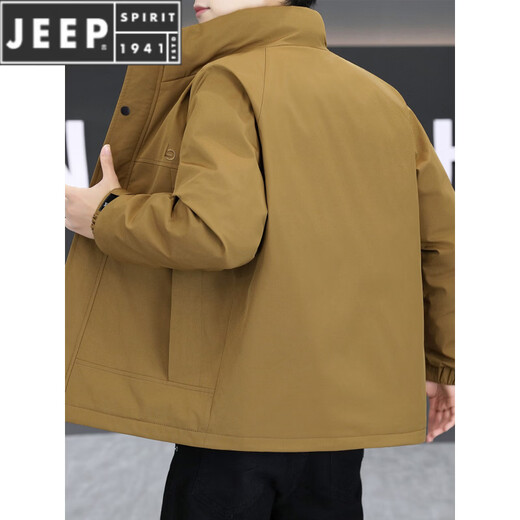 JEEP SPIRIT感轻薄款羽绒服男士冬季新款休闲立领保暖外套刺绣防寒服 咖色 M