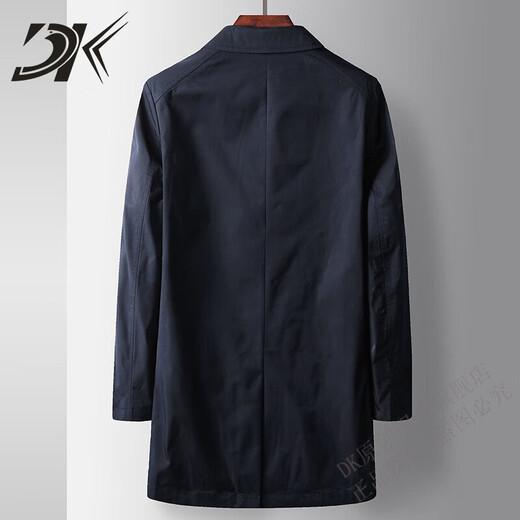 DK light luxury windbreaker men's mid-length double-breasted lapel windbreaker high-end business casual men's windbreaker British style jacket blue 170/M