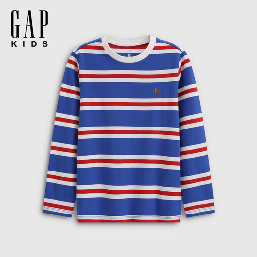 GAP Boys 2026 Spring New Bear Embroidered Striped Loose Long Sleeve T-shirt Children's Top 861988