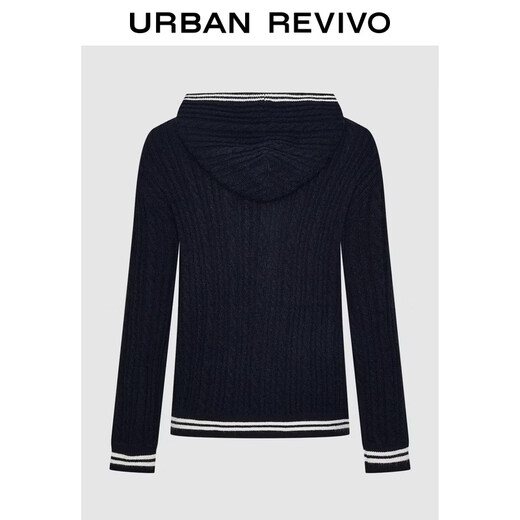 UR2026 Spring New Women's Urban Contrast Color Stripe Embroidery Hooded Knitted Cardigan UYU960044 Navy Blue XS