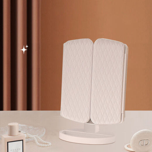 Mirror makeup mirror LED fill light makeup mirror dormitory desktop makeup mirror three-sided folding mirror magnifying makeup mirror three-fold shell mirror 17 points 5*24CM