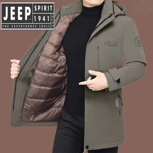 JEEP SPIRIT吉普精神男士羽绒服石墨烯冬季款加厚保暖绒中长款男中年派克服 黑色 M 170(105-120斤)