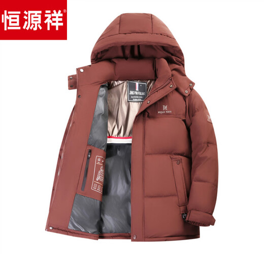 Hengyuanxiang 2026 new men's velvet thickened autumn and winter warm hooded removable printed European style bread jacket black L 175