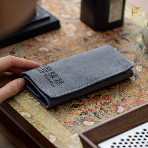 Zhenqi high-end double-sided thickened large tea towel, tea cloth, absorbent tea set towel, coffee table, tea tablecloth, rag pad accessories, thickened absorbent tea towel (grey), medium size