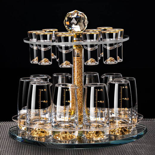 Sanqihu light luxury white wine cup wine dispenser household crystal glass small wine cup one-cup wine set with scale 6 pots 6 cups rotating stand Blue Mountain Bullet Cup + hand-held Blue Mountain wine dispenser