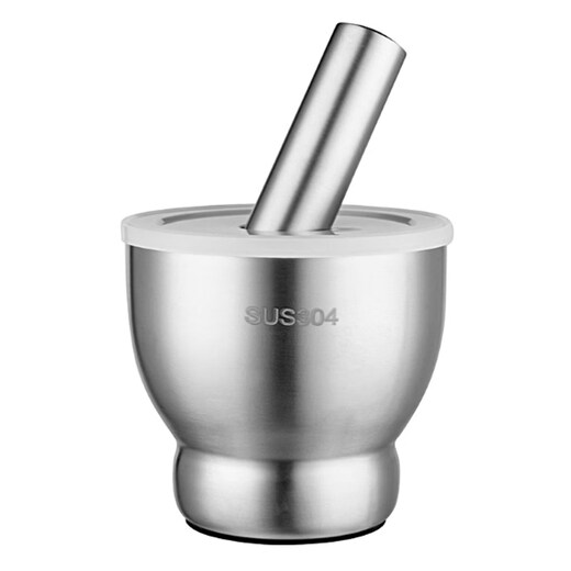 Tuojin imported quality 304 stainless steel garlic press from Japan, household mashing jar, manual garlic grinder, garlic mortar, 304 stainless steel (straight small size 10CM)_spoon