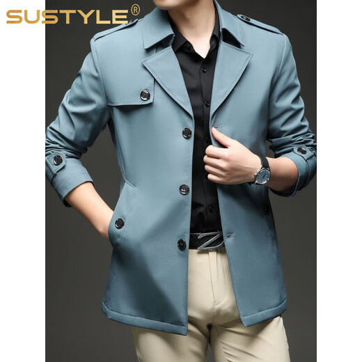 SUSTYLE国际奢侈品牌2025春秋冬季新款风衣青年男士纯色翻领外套 春秋黑色 薄款 8XL (可穿245-265斤)