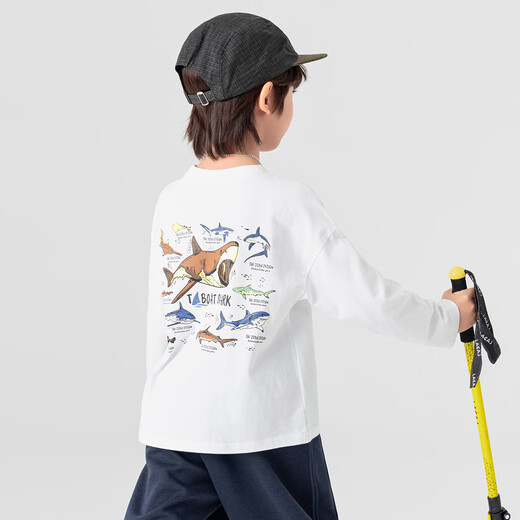 Duojia boys' T-shirts, spring and autumn, handsome casual printed children's cotton tops, medium and large children's fashionable versatile round neck long sleeves