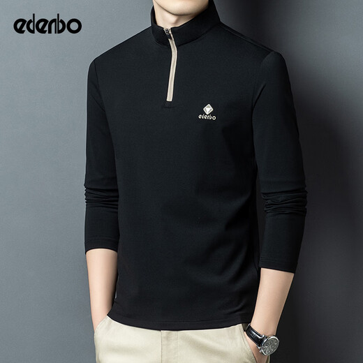 Edenbo half-zip stand-collar sweatshirt men's autumn and winter four-way elastic top black 175/92A (XL)