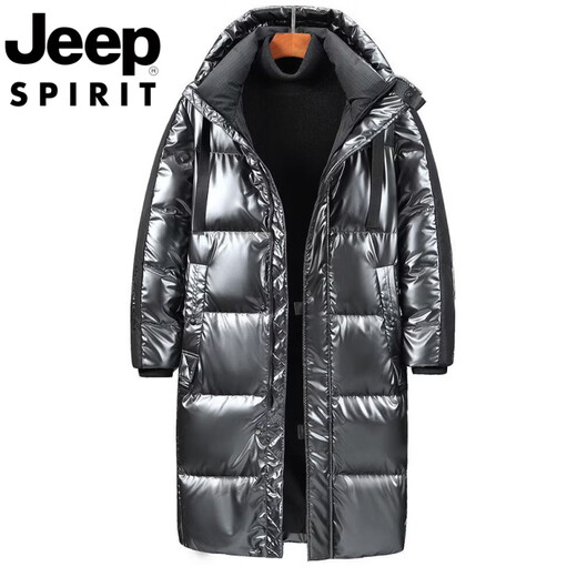 JEEP Мужской пуховик средней длины Jeep International Brand, глянцевая, не требующая стирки, водонепроницаемая зимняя свободная толстая пара, куртка серебристого цвета S (рекомендуемый вес 80-95Jin Jin равен 0,5 кг)