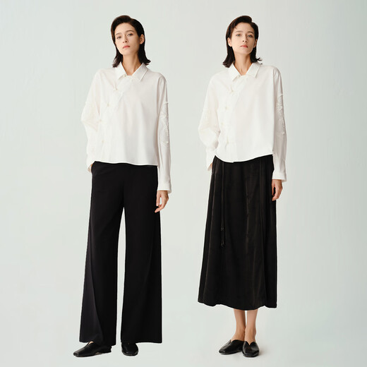 N.Paia N.Paia autumn new satin cotton new Chinese style oblique placket tassel embroidered button-down shirt for women white M