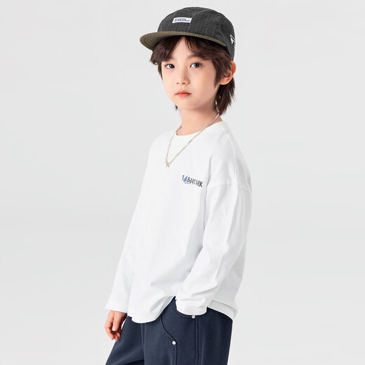 Duojia boys' T-shirts, spring and autumn, handsome casual printed children's cotton tops, medium and large children's fashionable versatile round neck long sleeves