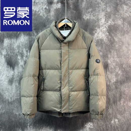 ROMON искусственный двухсекционный пуховик мужской зимний 2025 новый белый утиный пух воротник рубашки корейский стиль куртка-стойка хаки зеленый 4XL 170-190Jin Jin равен 0,5 кг
