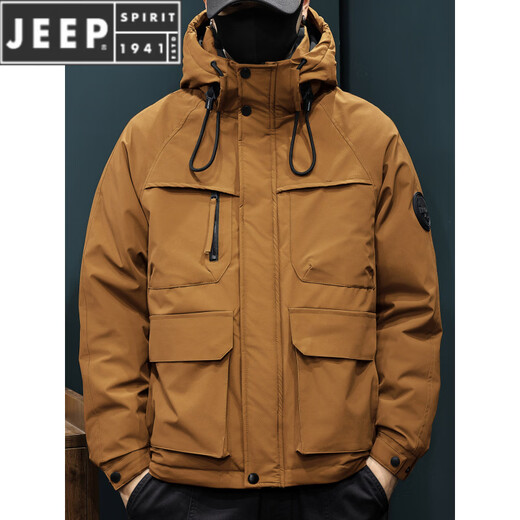 JEEP SPIRIT90 Куртка на утином пуху Мужская зимняя рабочая куртка Куртка с капюшоном Новая теплая утепленная одежда Trend Army Green M 100-125Jin Jin равен 0,5 кг