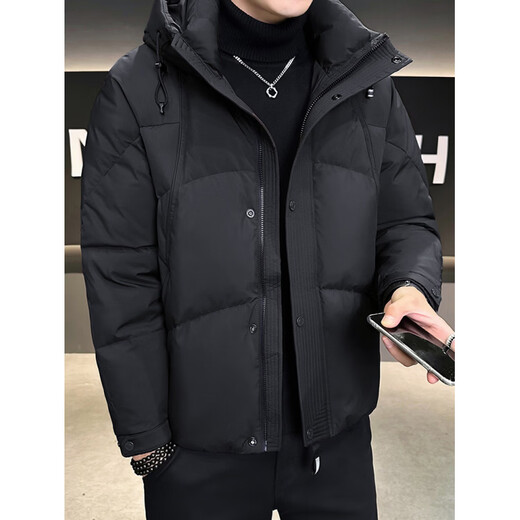 KBXNG Jinba thickened down jacket men's winter new fashion trend short hooded bread coat warm and cold-proof jacket purple M