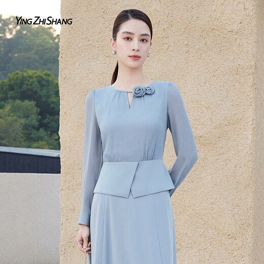 Yingzhishang's unique and beautiful new spring shirt for women 2026 new style super hot age-reducing design long-sleeved top haze blue S