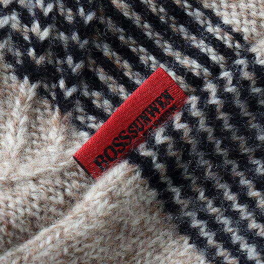 Bosssunwen 100% sheep wool, recommended for spring, casual and versatile, contrasting stripes, skin-friendly and soft men's round neck cardigan, light camel M
