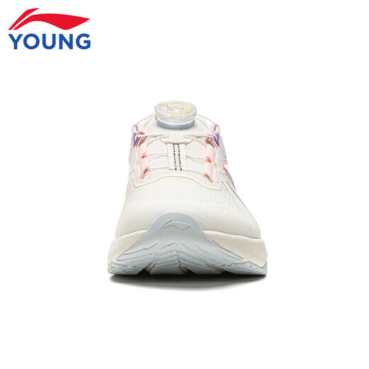 Li Ning (LI-NING) children's shoes spring new Zhinaku 3 running shoes for men and women, wear-resistant, non-slip, round toe, youth reflective low top, champagne white/fluorescent star purple/fluorescent light pink-2 35