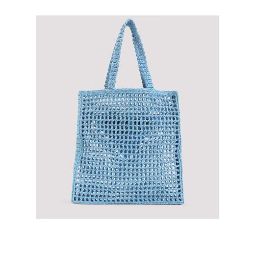 PRADA women's shoulder bag for daily carrying, lightweight storage, breathable design, brand logo, viscose fiber hollow weaving, blue, one size fits all